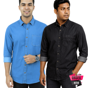 2 Pcs Denim Full Sleeve Single Poket-Black+ Sky