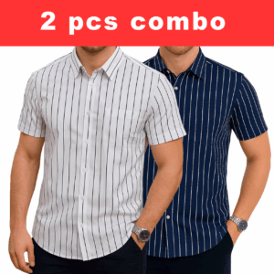 2 Pcs Half Sleeve Print Shirt-White Small + Navy Small