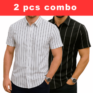 2 Pcs Half Sleeve Print Shirt-White Small + Black Big